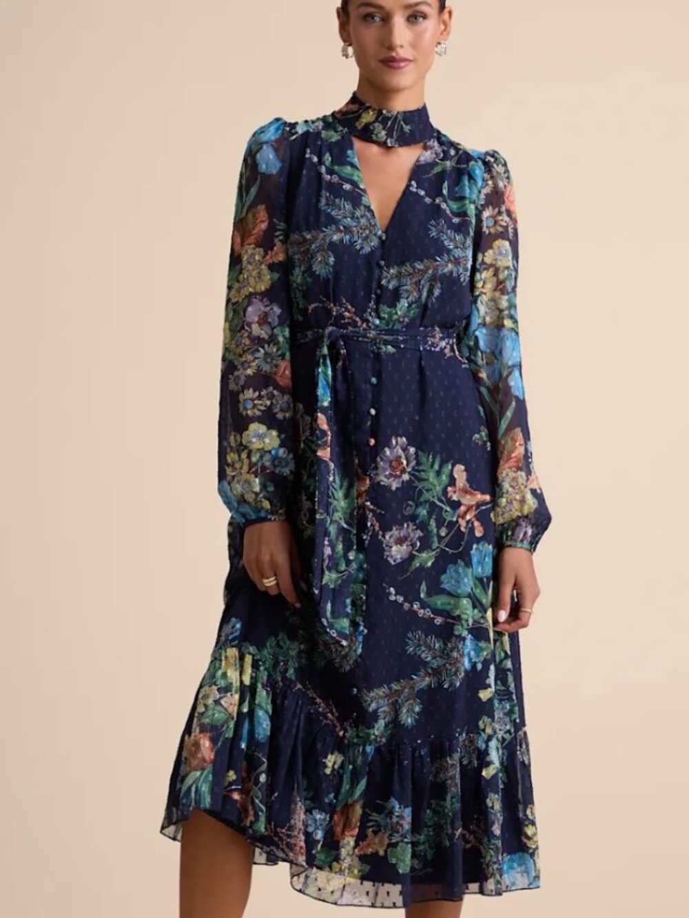 Lulu's Fallyn Swiss Dot Long Sleeve Midi Dress
